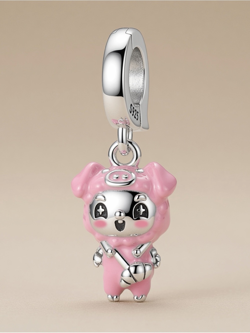 Pink Piglet Enamel Dangle Charm Bracelet Pendant